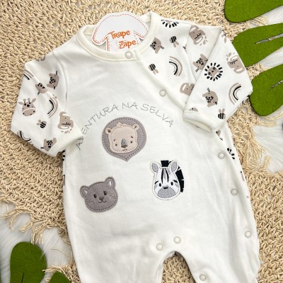 Macacão Trape Zape Aventura na Selva - Off White e Areia